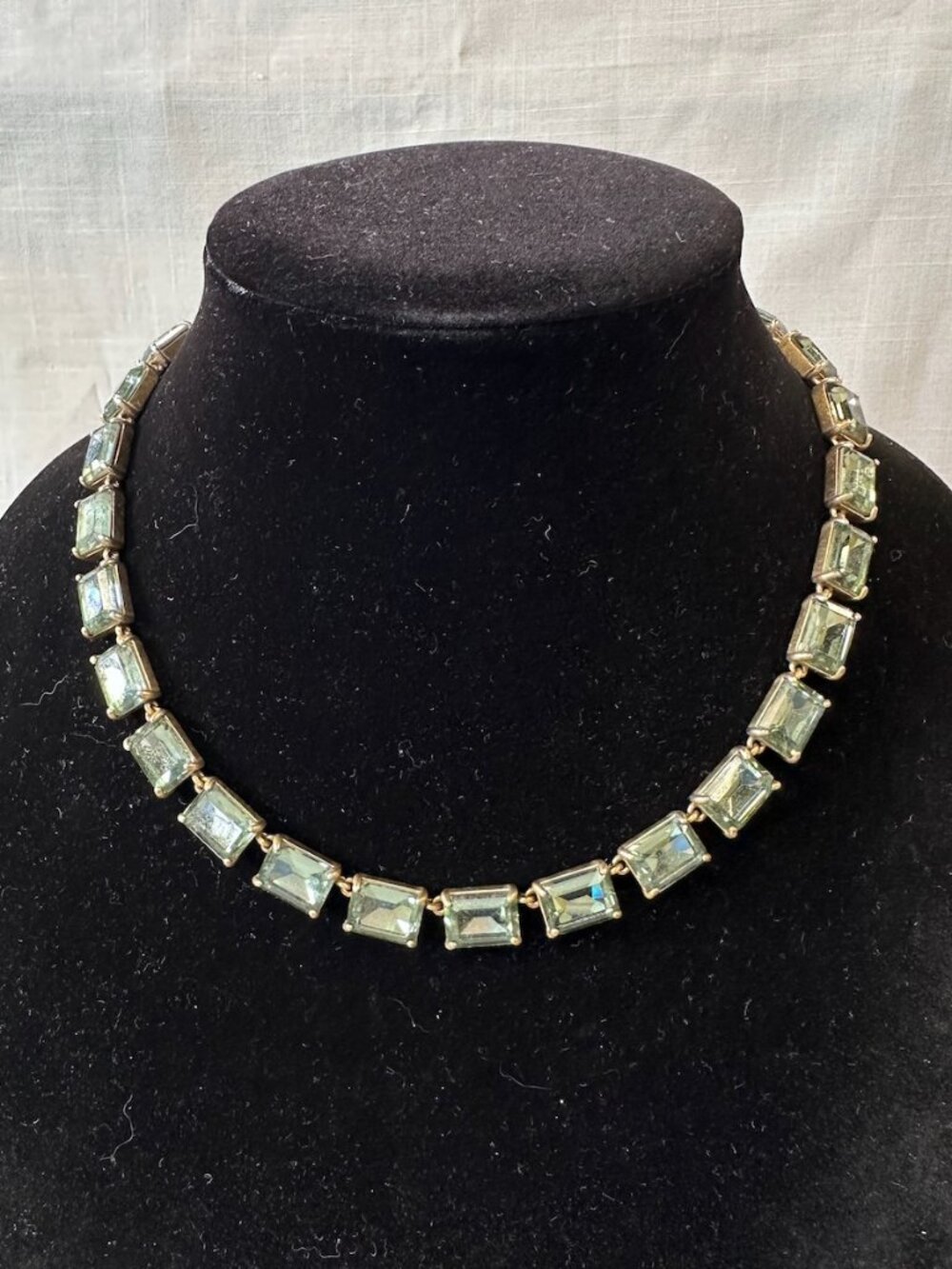 Vintage J. Crew Smoky Gray/Blue Rhinestone Baguette Statement Necklace
